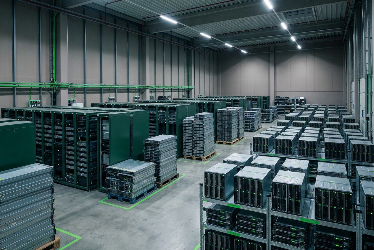 Enterprise server hardware staged for IT asset disposition
